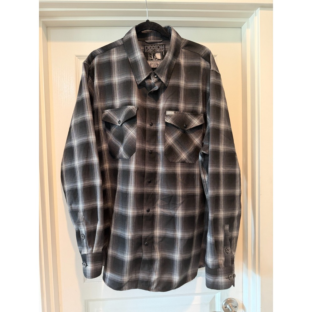 Dixxon The Static Flannel Shirt Mens 2XL Black Gray Plaid Snap Button D-Tech 2X